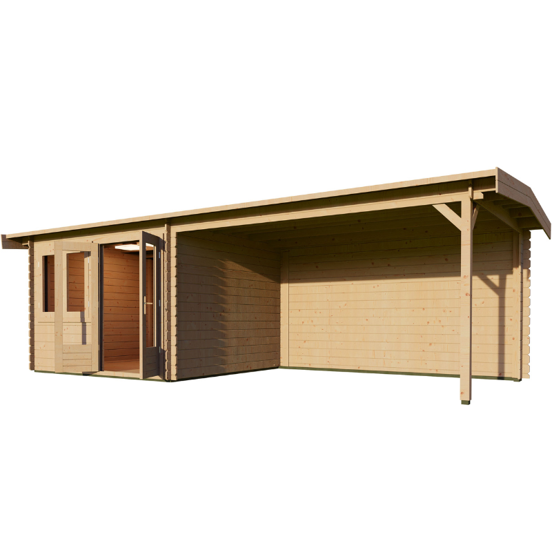 Woodpro Apex Roof Log Cabin With Canopy - 7 x 3