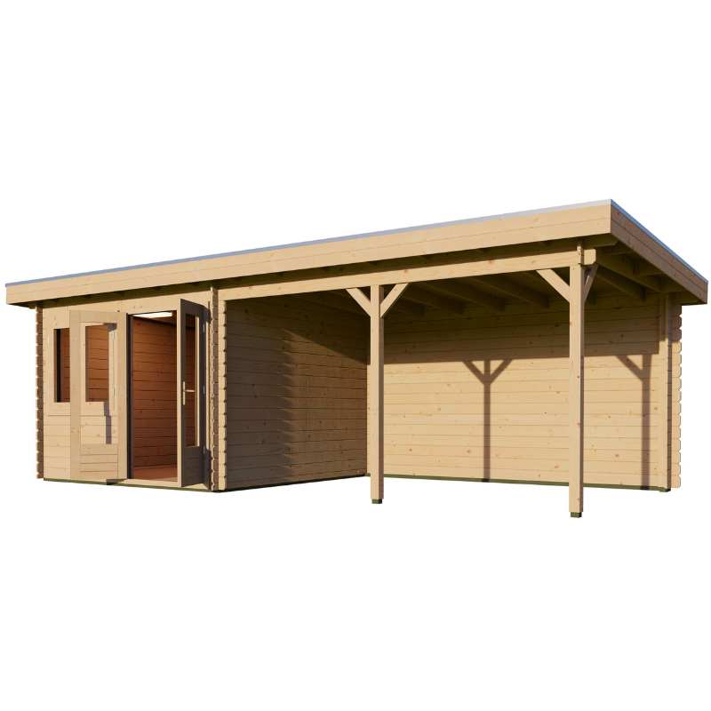 Woodpro Pent Roof Log Cabin With Canopy - 7 x 3