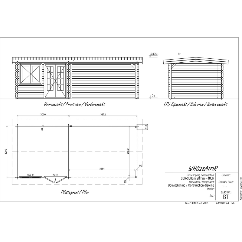 Woodpro Apex Roof Log Cabin With Canopy - 7 x 3