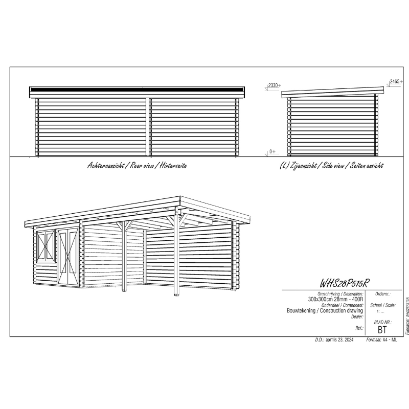 Woodpro Pent Roof Log Cabin With Canopy - 7 x 3