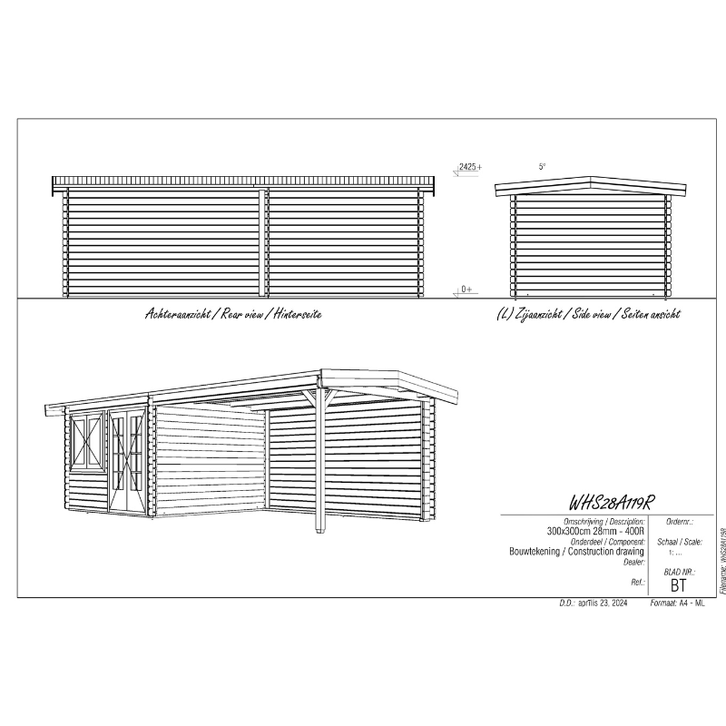 Woodpro Apex Roof Log Cabin With Canopy - 7 x 3