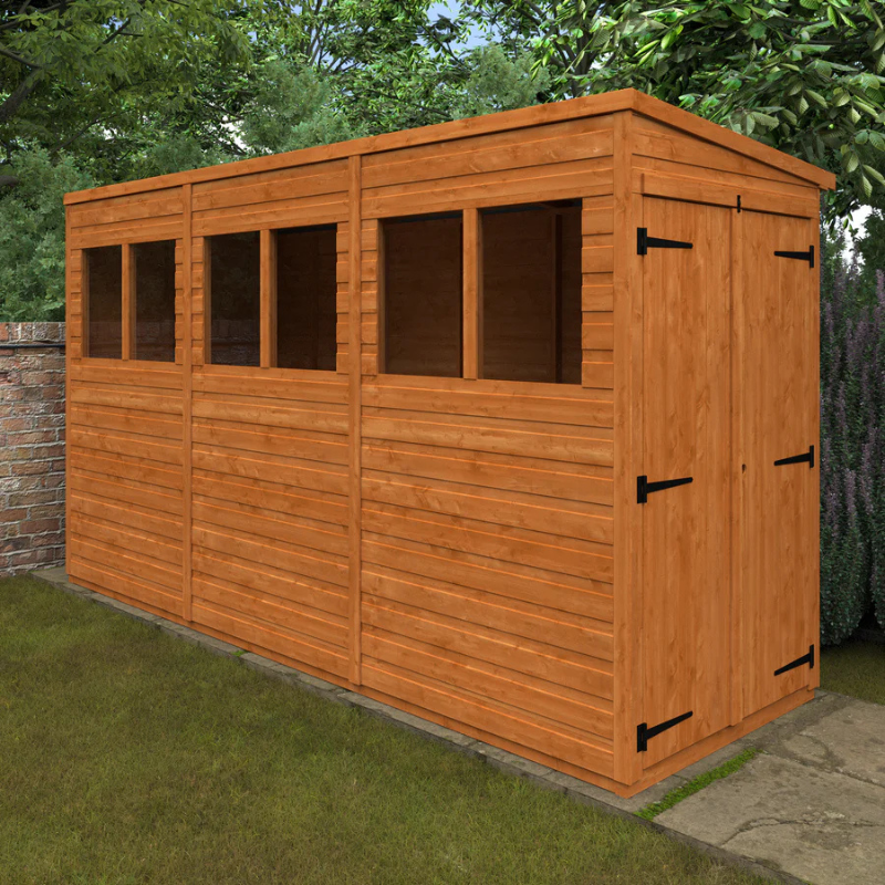 Woodlands Flex Double Door Pent Garden Shed With Windows - 12ft x 4ft