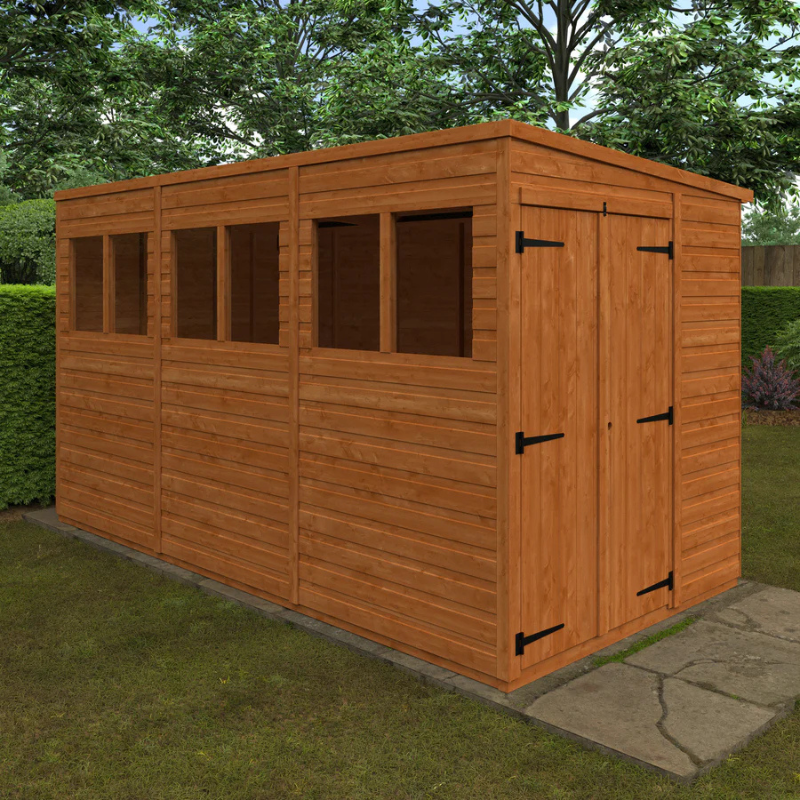 Woodlands Flex Double Door Pent Garden Shed With Windows - 12ft x 6ft