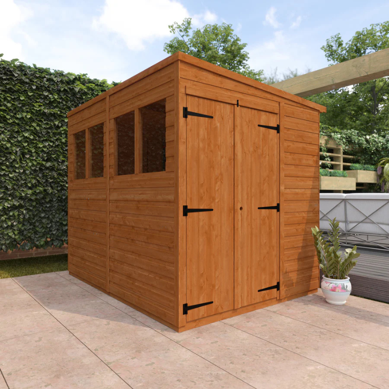 Woodlands Flex Double Door Pent Garden Shed With Windows - 8ft x 6ft