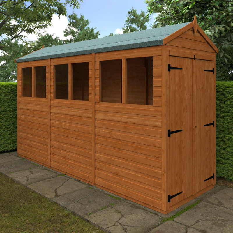 Woodlands Flex Double Door Apex Garden Shed With Windows - 12ft x 4ft