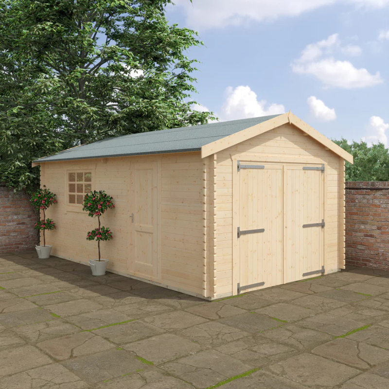 Woodlands The Warwick Apex Garage Log Cabin - 20ft x 10ft (44mm)