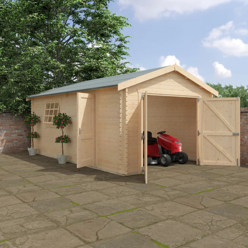 Woodlands The Warwick Apex Garage Log Cabin - 20ft x 10ft (44mm)