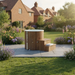 Polar Recovery Cyclone wooden ice bath in natural wood with steps on garden patio