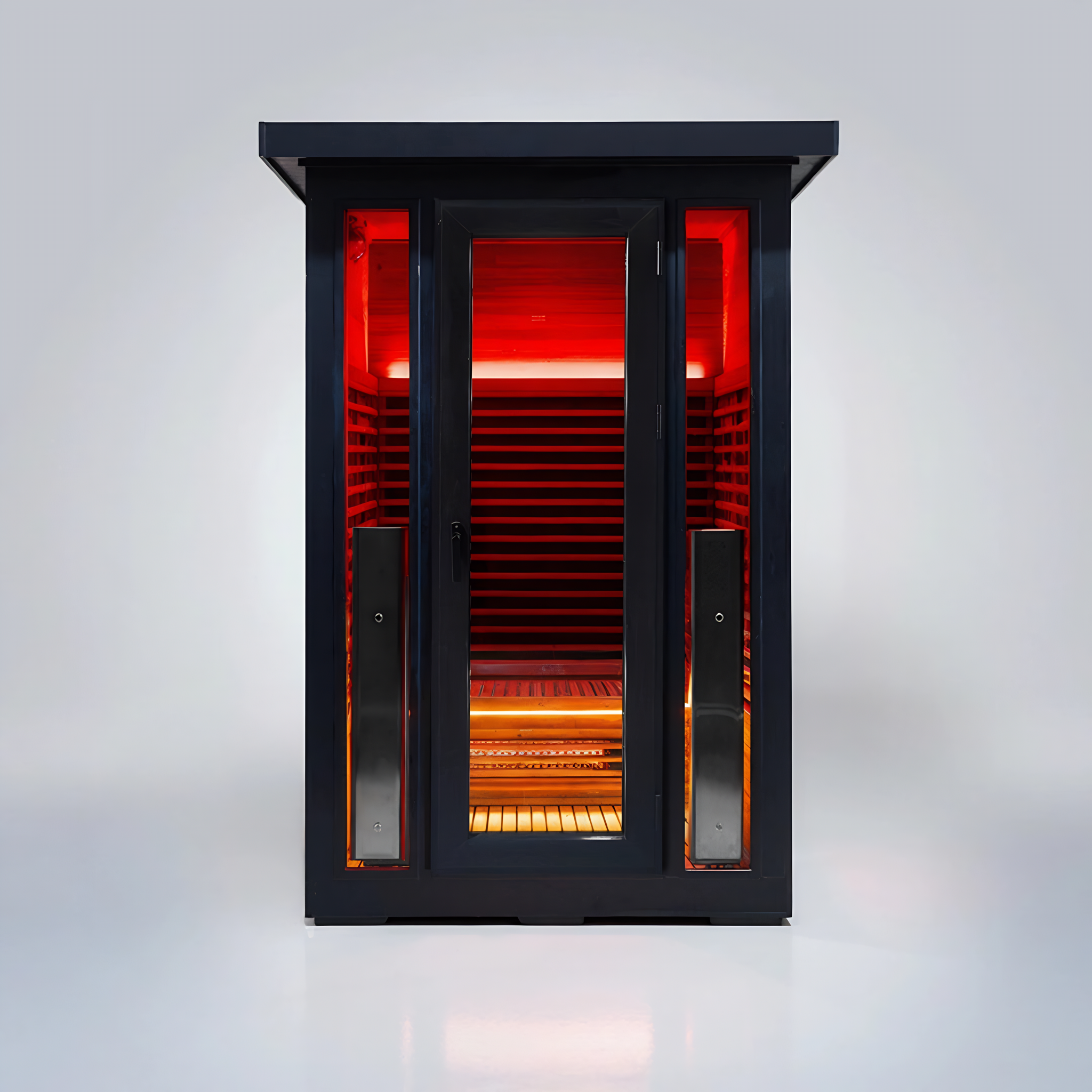 Polar Recovery Eclipse 2 person outdoor infrared sauna, red light front view