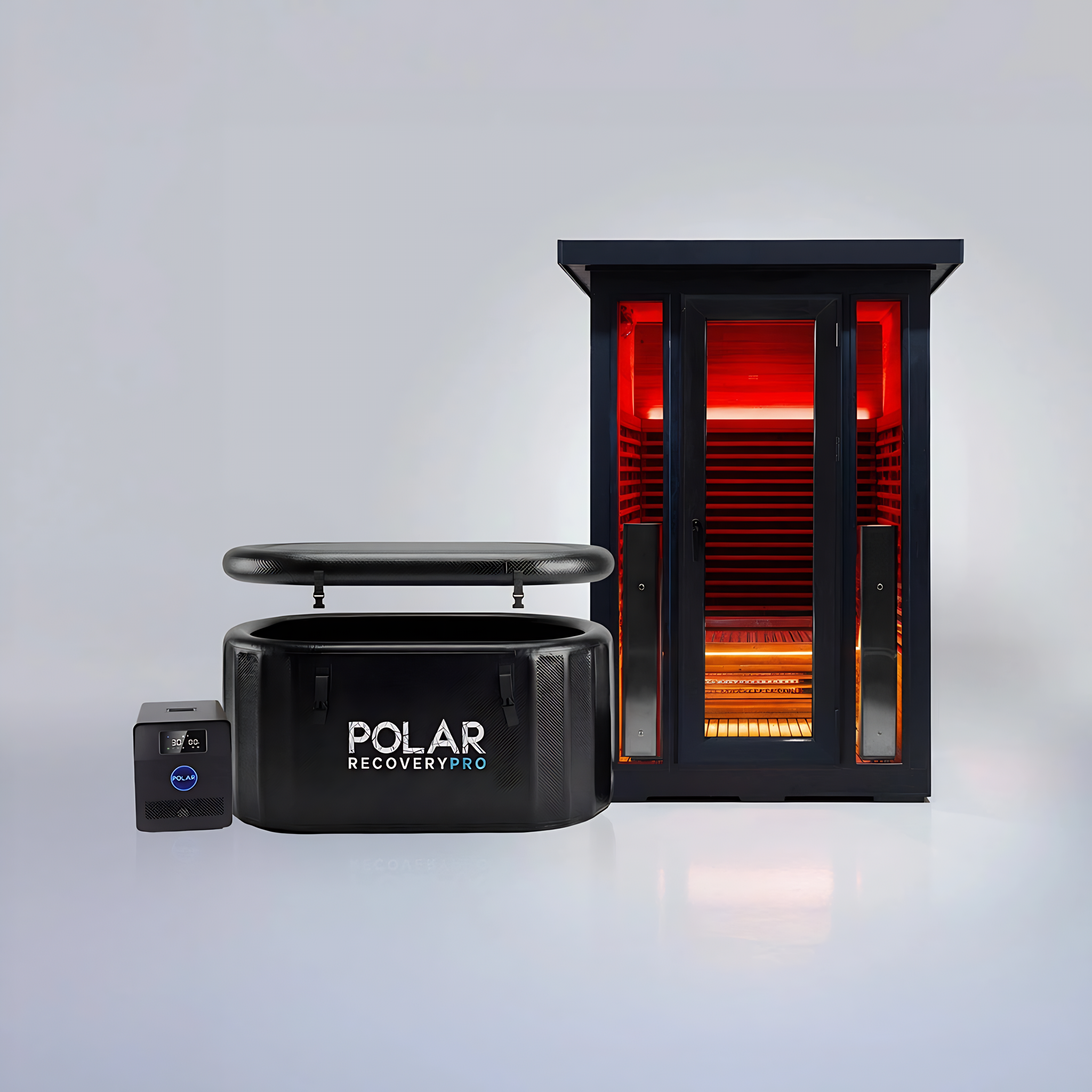Polar Recovery Eclipse 2 person outdoor infrared sauna with Polar Pro ice bath bundle
