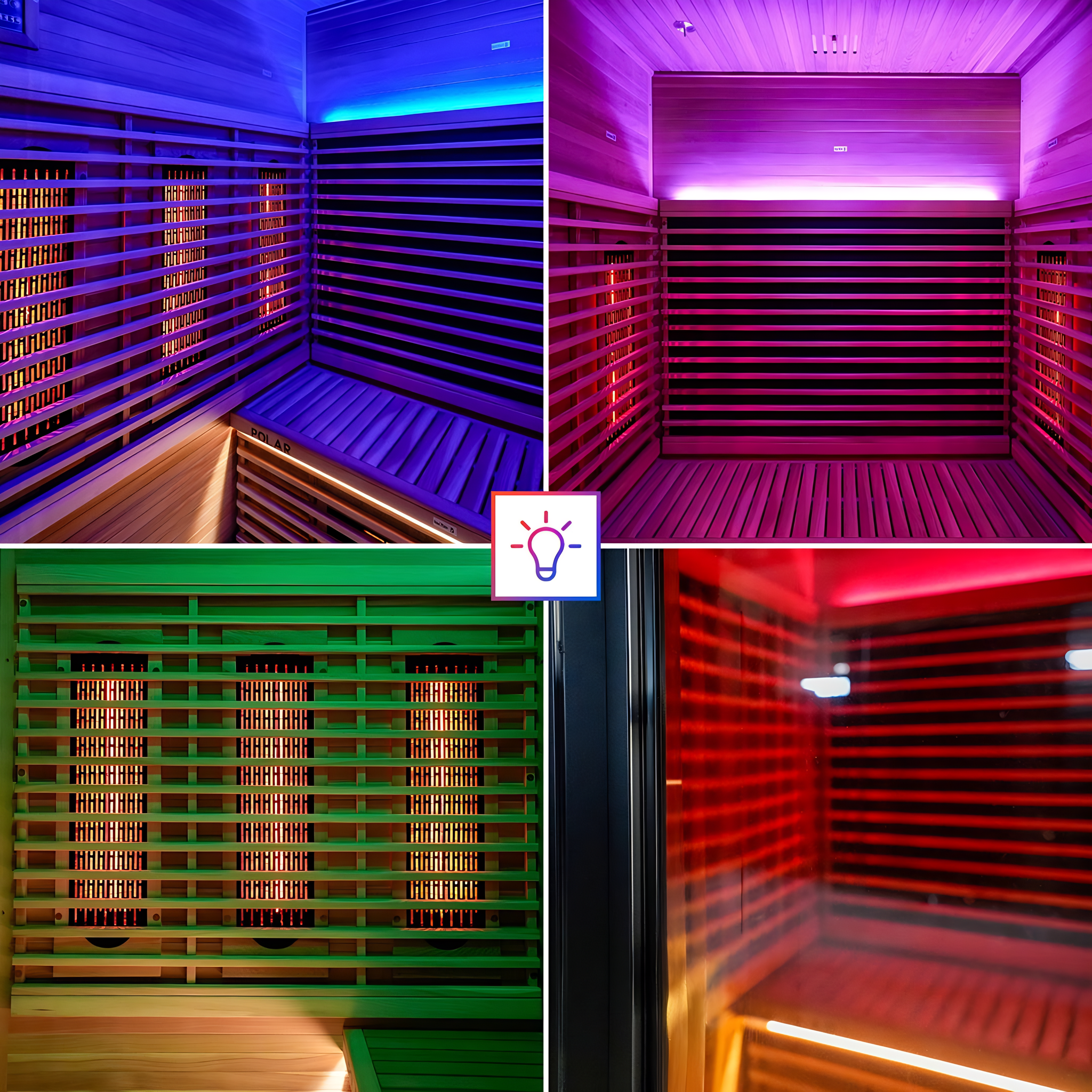 Polar Recovery Eclipse 3 person outdoor infrared sauna, interior chromotherapy colours