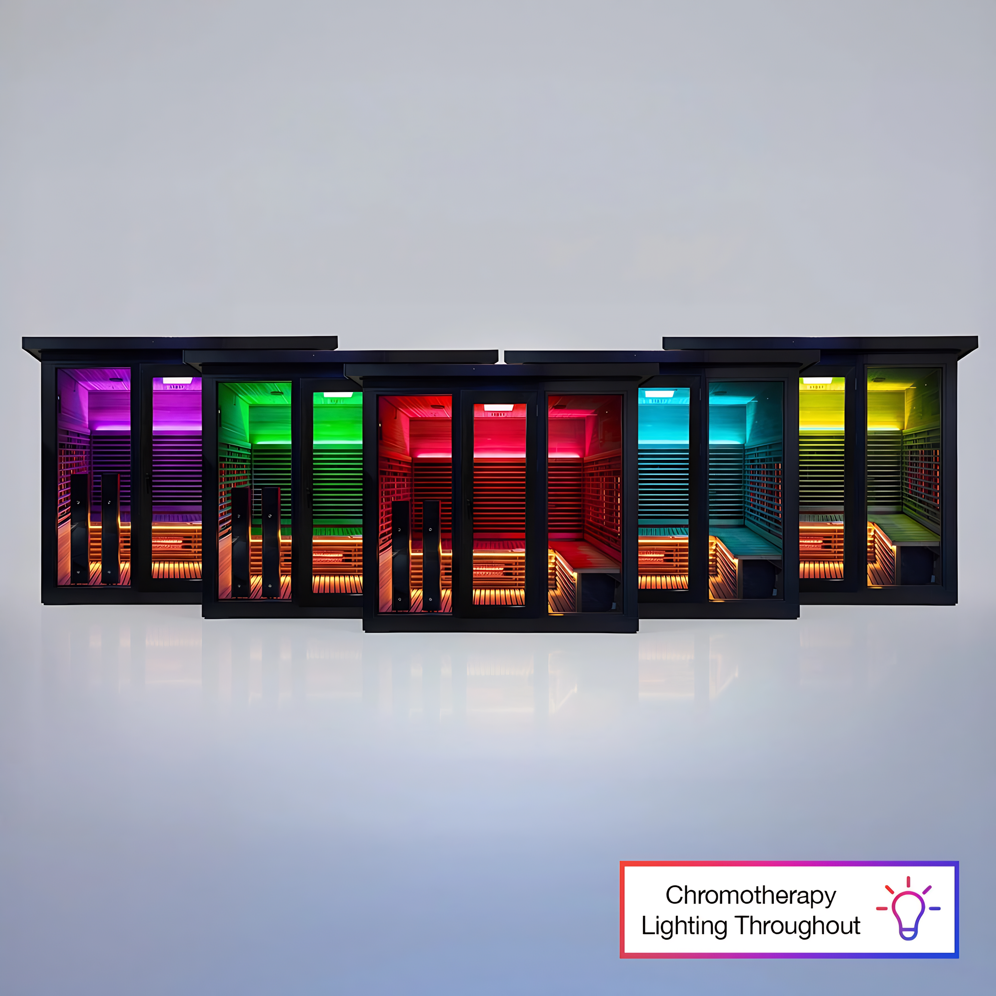 Polar Recovery Eclipse 5 person outdoor infrared sauna, chromotherapy lighting colour options