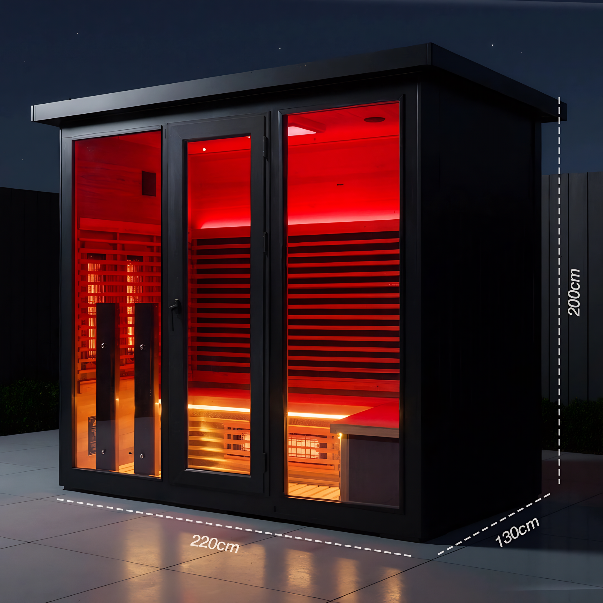 Polar Recovery Eclipse 5 person outdoor infrared sauna, dimensions 200 x 220 x 130cm