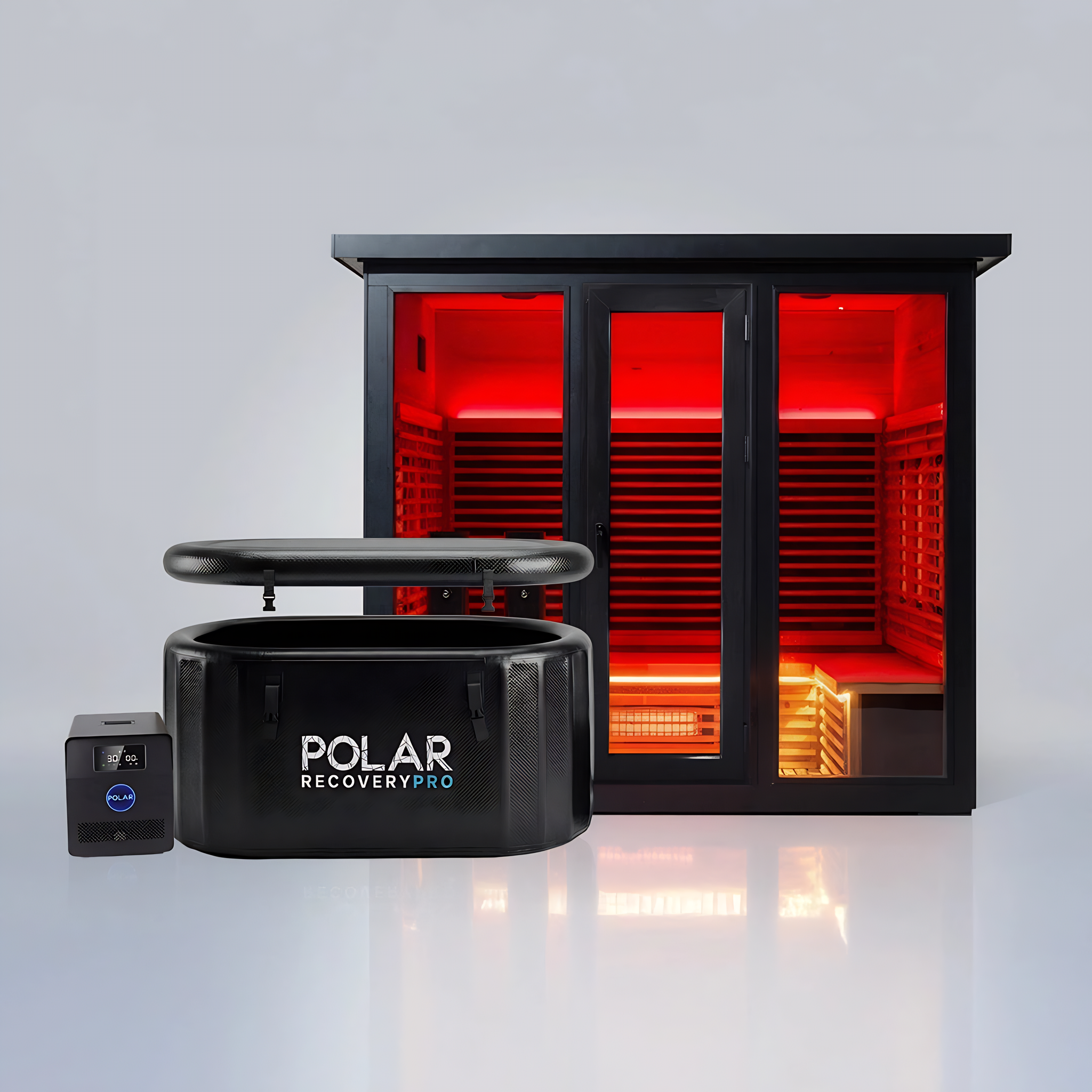 Polar Recovery Eclipse 5 person outdoor infrared sauna with Polar Pro ice bath bundle