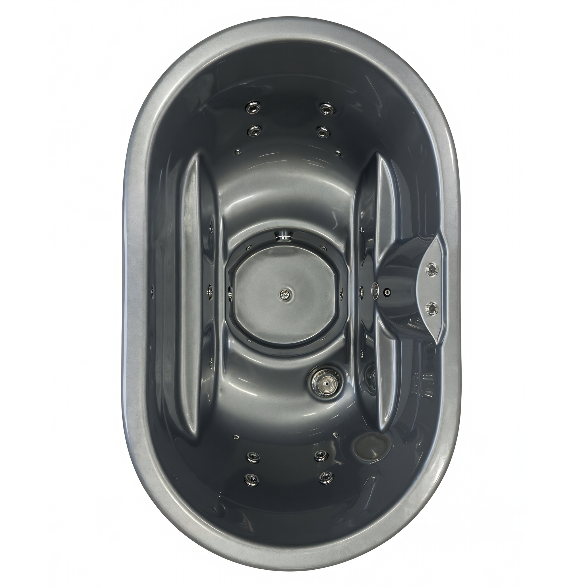 Polar Recovery Ember wood fired hot tub, top view of oval liner with jets