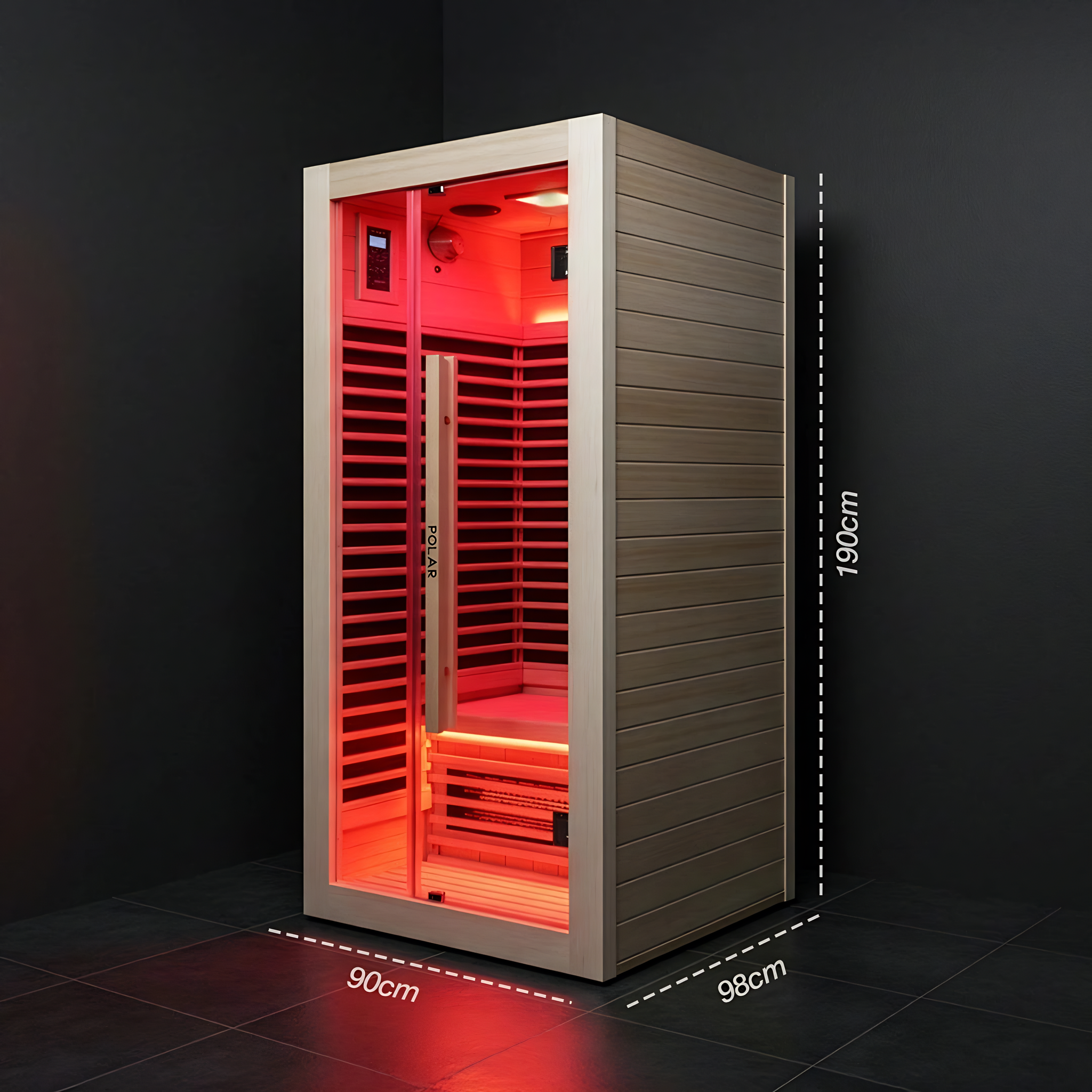 Polar Recovery Nova 1 person infrared sauna, dimensions 190 x 90 x 98cm