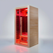 Polar Recovery Nova 1 person infrared sauna, red light angled view on a white background