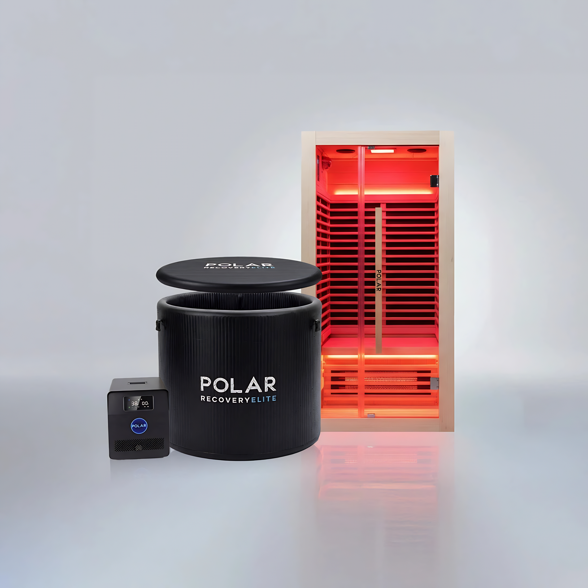 Polar Recovery Nova 1 person infrared sauna with Elite ice bath and chiller