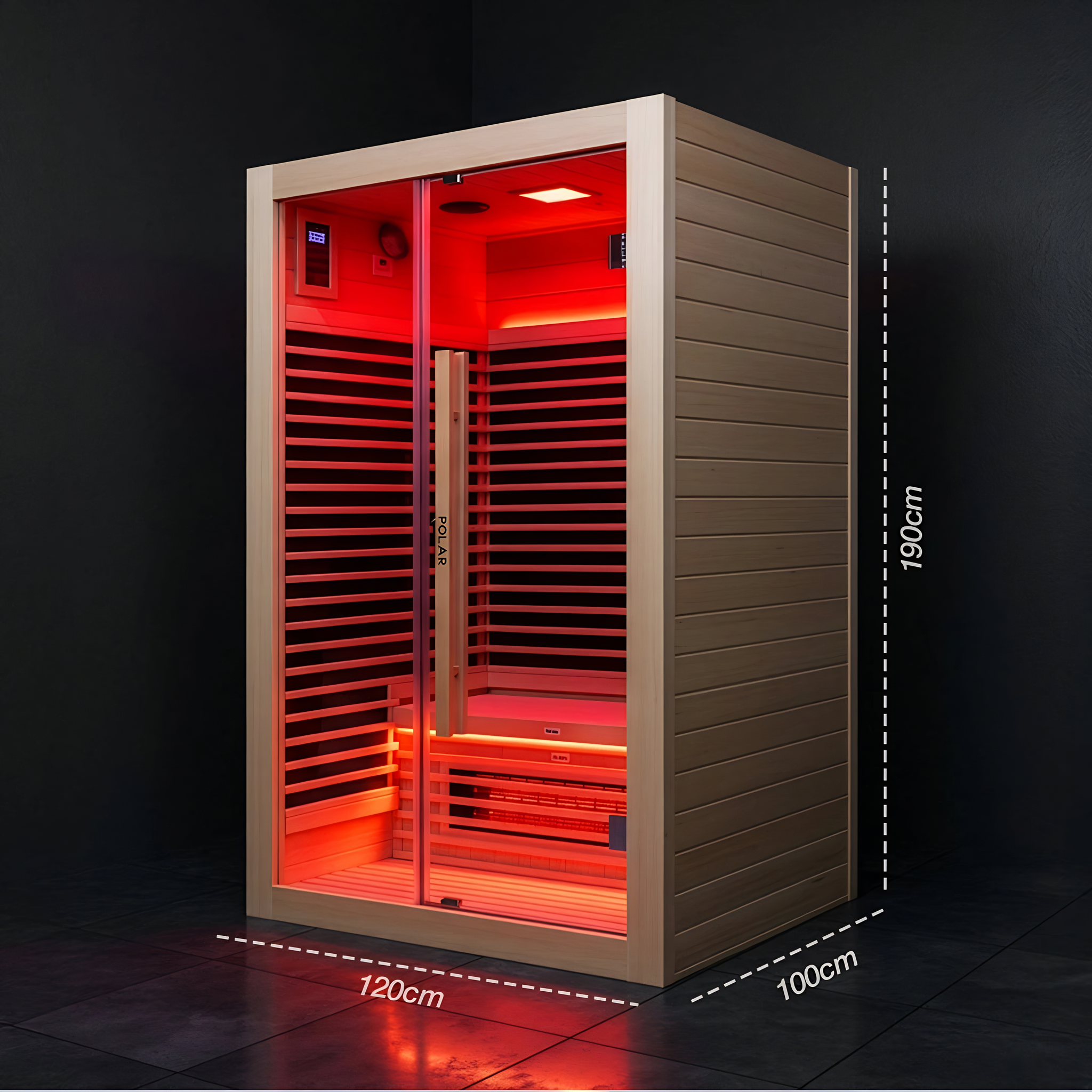 Polar Recovery Nova 2 person infrared sauna, dimensions 190 x 120 x 100cm