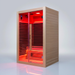 Polar Recovery Nova 2 person infrared sauna, red light angled view on a white background
