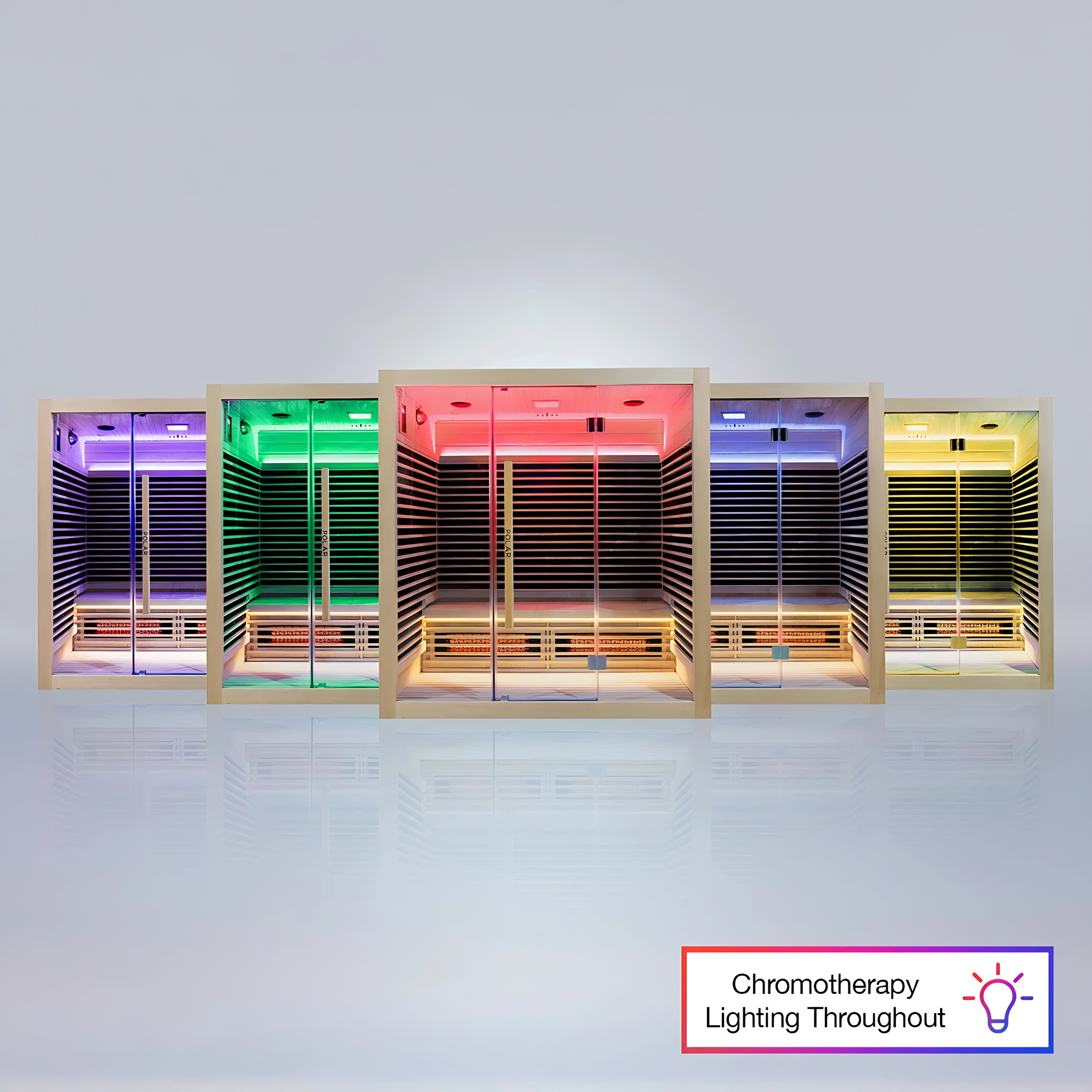 Polar Recovery Nova 4 person infrared sauna, chromotherapy lighting colour options