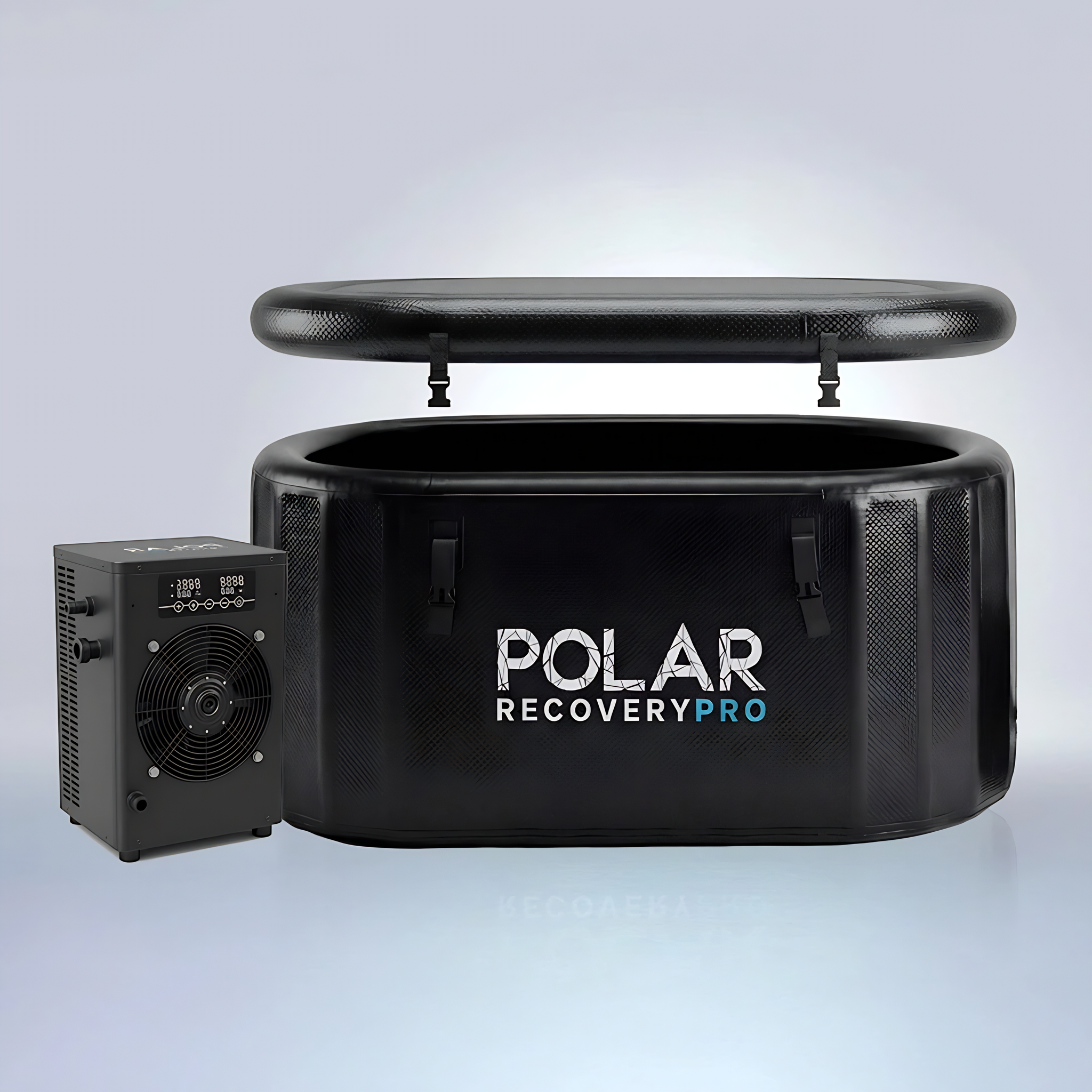 Polar Recovery Pro inflatable ice bath in black with fan-cooled chiller