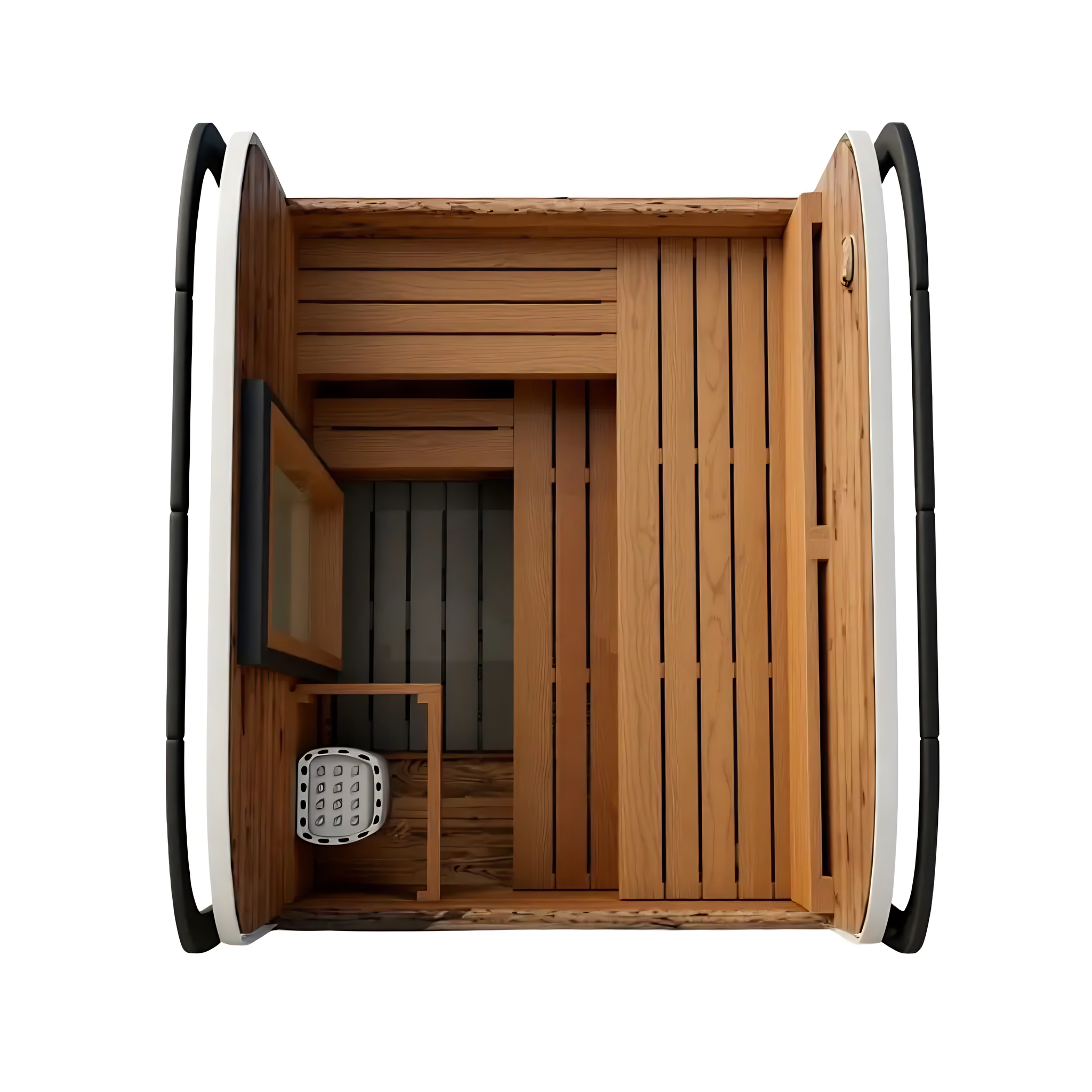 Polar Recovery Sauna Cube 3-5 person outdoor sauna, top-down view of the interior benches