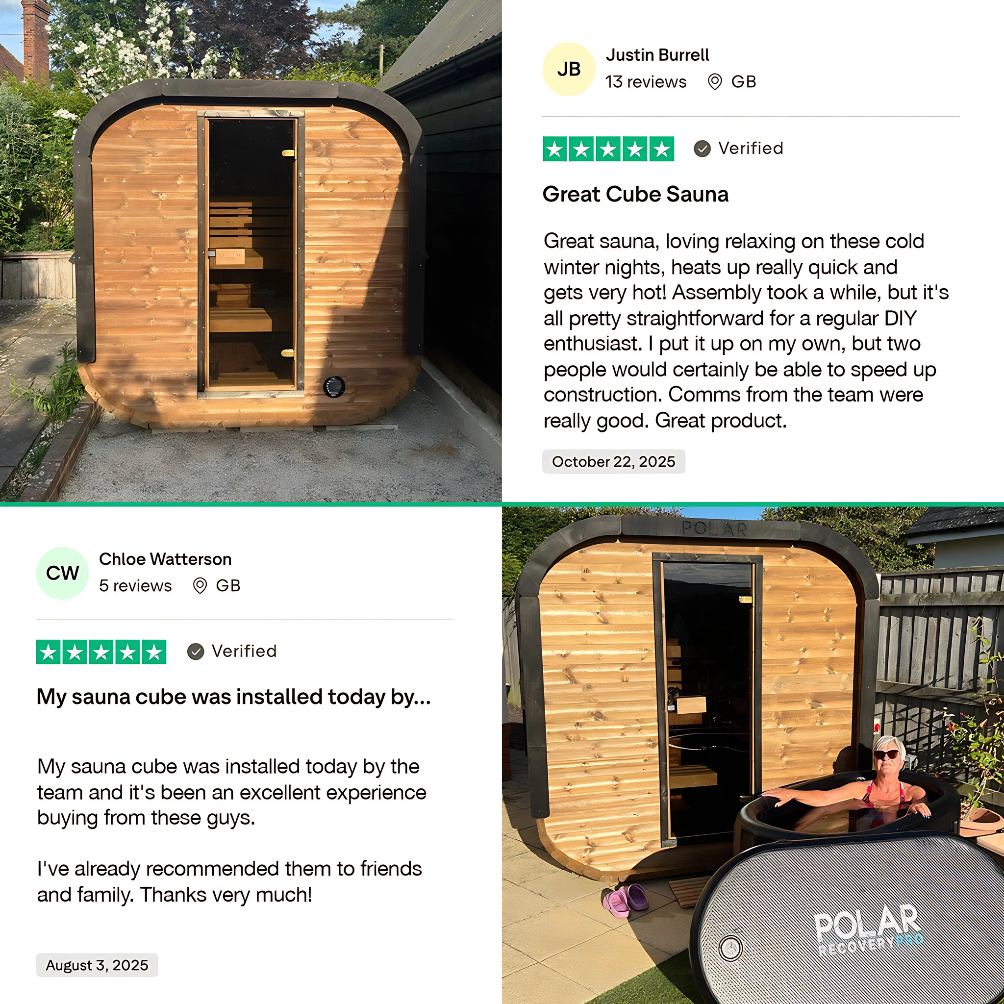 Polar Recovery Sauna Cube 3-5 person outdoor sauna, Trustpilot customer reviews