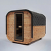 Polar Recovery Sauna Cube 6-8 person outdoor sauna with wood front, side view on a white background