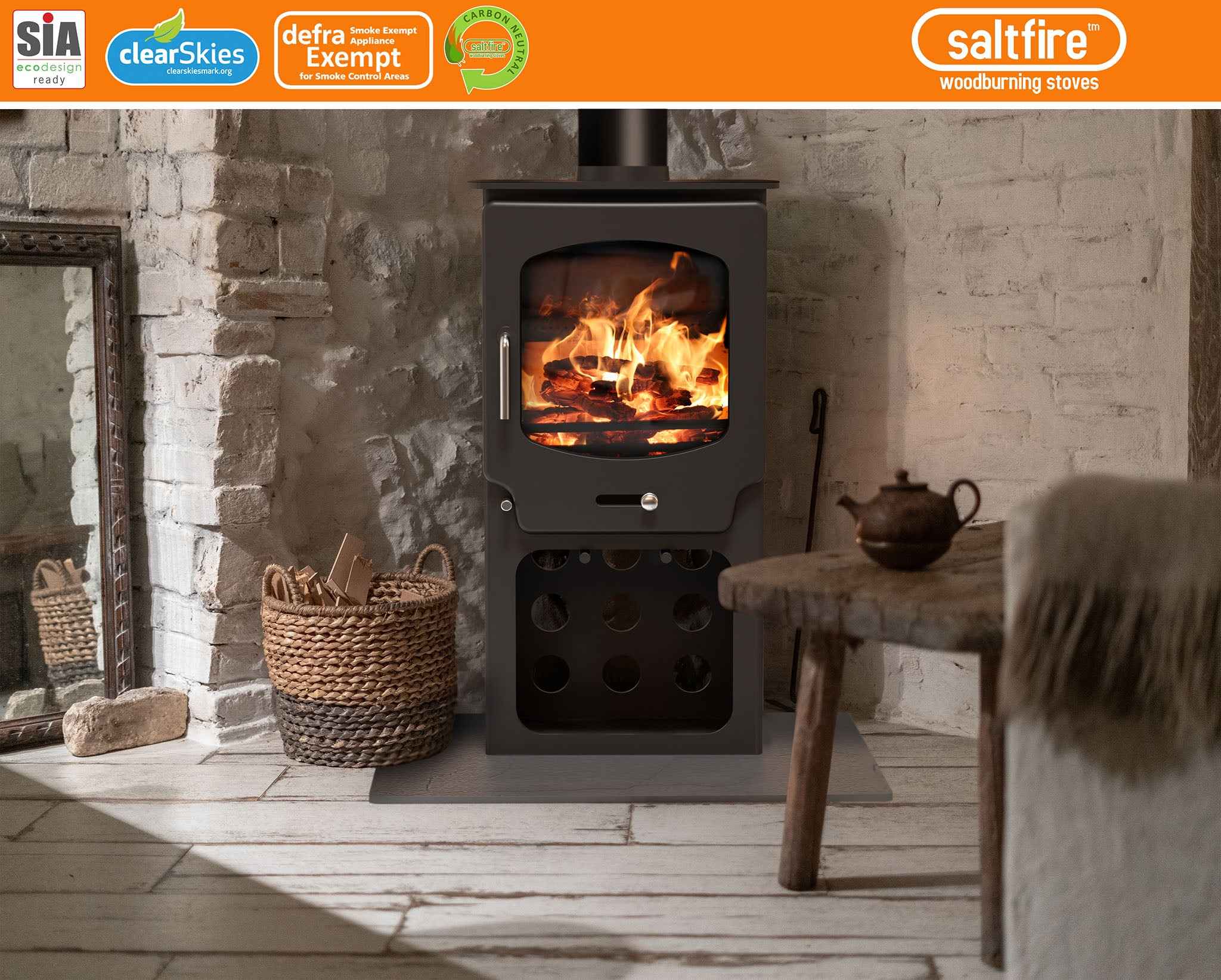 Saltfire ST-X5 Tall 5kW Wood Burning And Multi Fuel Stove Saltfire